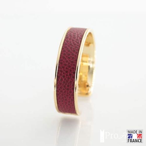 Bracelet cuir rouge bordeaux plaqué or
