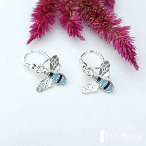 Boucles d'oreilles en émail champlevé sur argent ''les abeilles"'