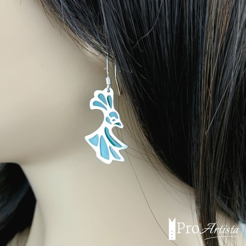 Boucles d'oreilles en émail plique à jour sur argent '' Les Oiseaux ''