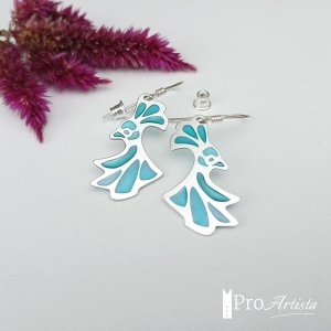 Boucles d'oreilles en émail plique à jour sur argent '' Les Oiseaux '' - Les émaux Arédiens